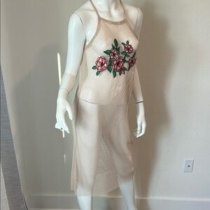 Zara Pink Floral Chemise in Cream Satin summer coverup